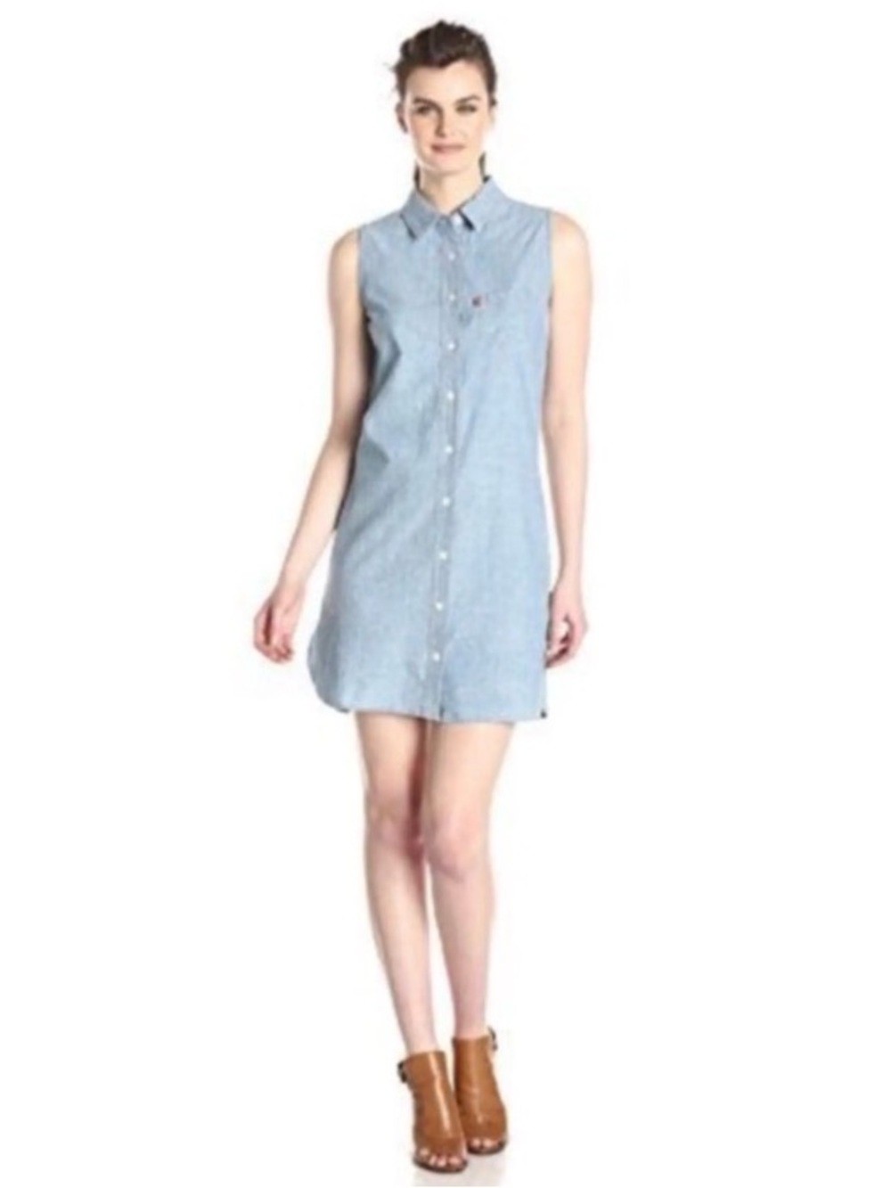 NWT LEVI'S Light Denim Pearl Snap Sleeveless Chambray Shirt Dress (XL)